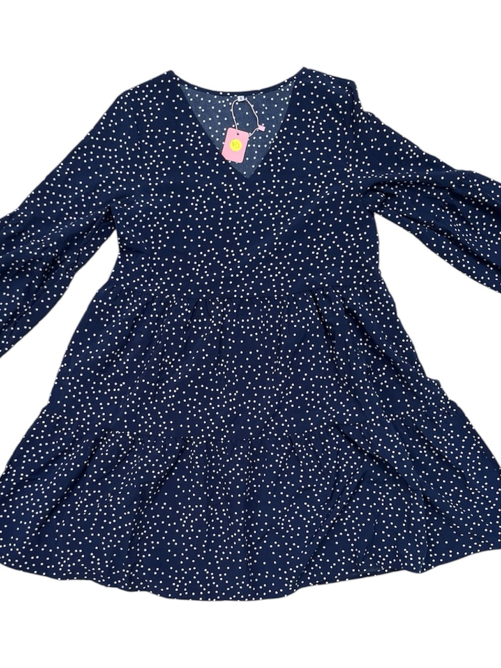 Navy Blue Polka Dot Dress - Classic Babydoll Tiered Design